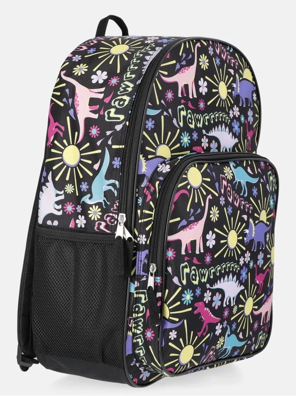 Kids' Black Dinosaur Print Backpack - Pastel Dino Pattern W